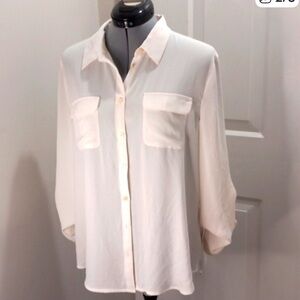 LOFT Ivory Petite Medium button up blouse